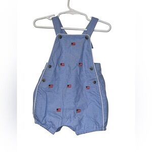 Janie and Jack Blue American flag embroidered bubble romper 6-12m
